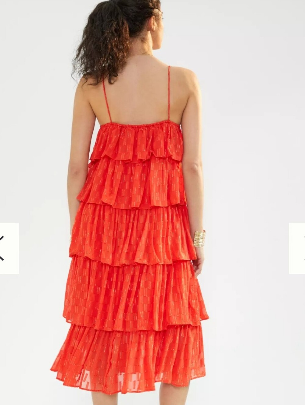 Anthropologie Red Tiered Ruffle Midi Dress with Gold Accents Size Large - Picture 2 of 12